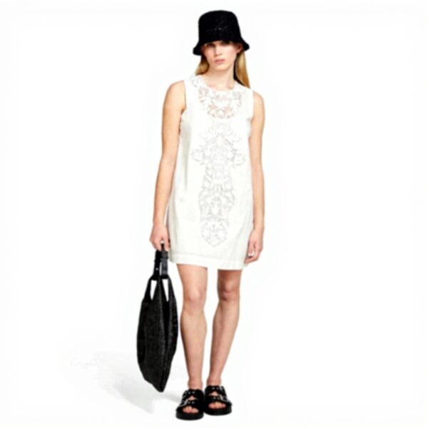 Abito Sisley Donna Bianco Poplin Ricamato Casual