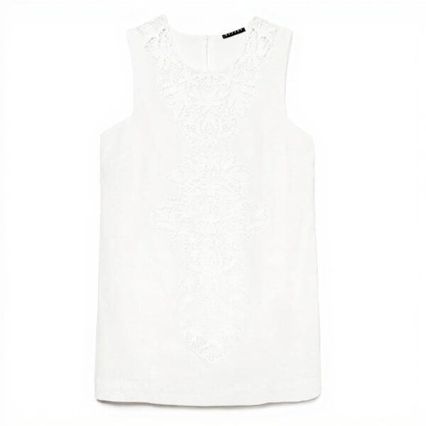Abito Sisley Donna Bianco Poplin Ricamato Casual