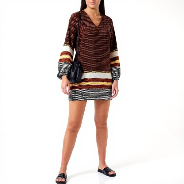 Vestito Donna SISLEY Poliestere Casual Brown Pattern Striped