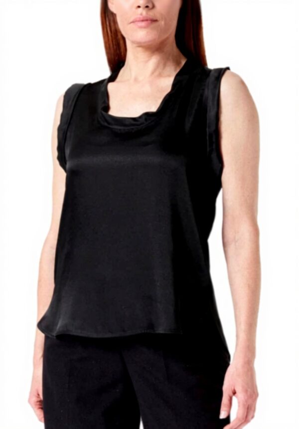 SISLEY Maglietta Donna Top Satinato Scollo Rotondo Nero