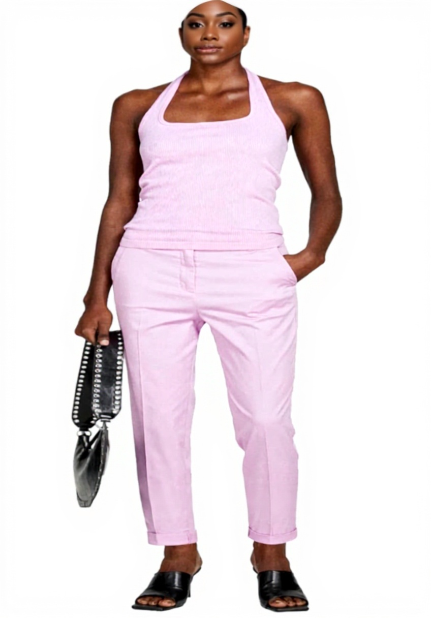 Pantaloni cigarette Sisley in tessuto stretch twill su sfondo neutro