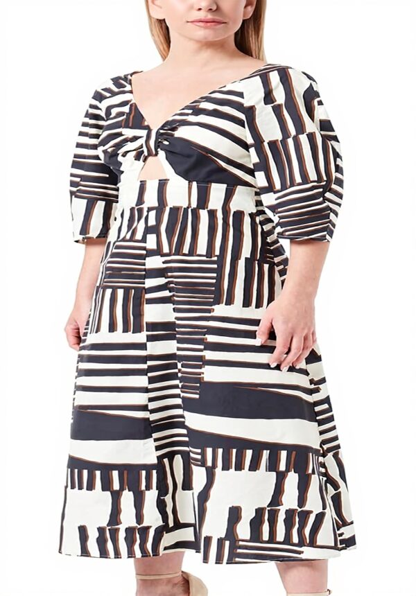 Sisley Vestito Donna Cotone Multicolor Casual Manica Sbuffo