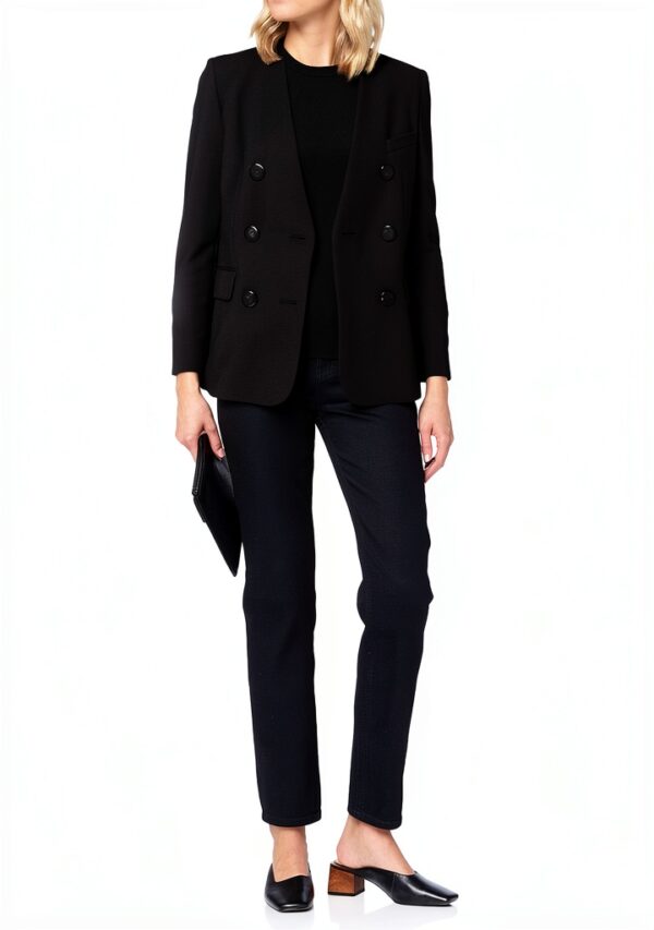 Giacca Benetton Donna Nero Poliestere Longline Doppio Petto-1