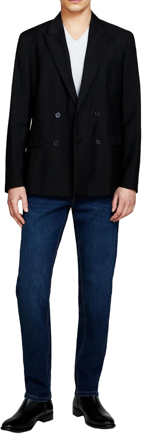 Installing Pantaloni Benetton Uomo Cotone Elastan Denim Blu on a wooden desk