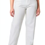 Pantaloni Donna Benetton 100% Cotone Bianco Neve-0