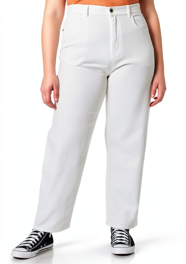 Pantaloni Donna Benetton 100% Cotone Bianco Neve-0