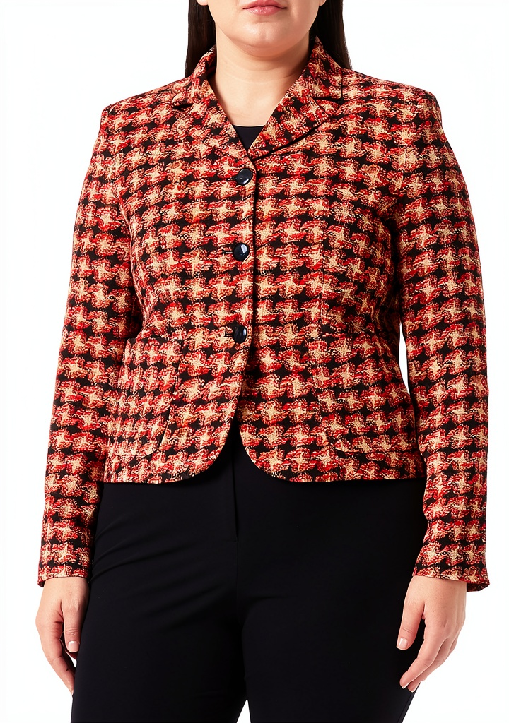 'Giacca SISLEY in Houndstooth Pink indossata in un ambiente urbano'