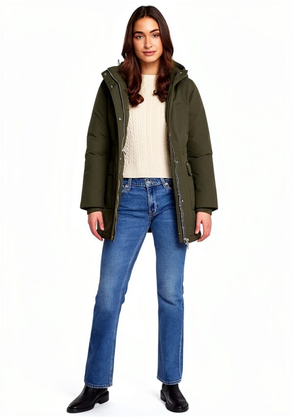 Tommy Jeans Parka Donna Cappuccio Poliammide Verde Beige