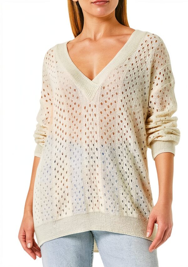 SISLEY Felpa Donna Maglione Morbido Classico Off White