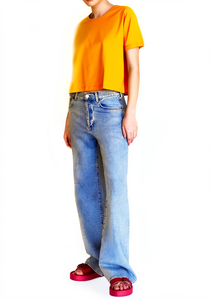 'T-Shirt Sisley Donna in arancione su sfondo neutro'