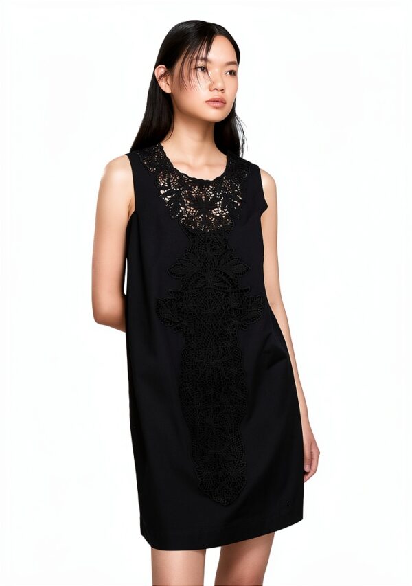 Abito corto Benetton donna poplin ricamo righe senza maniche-4