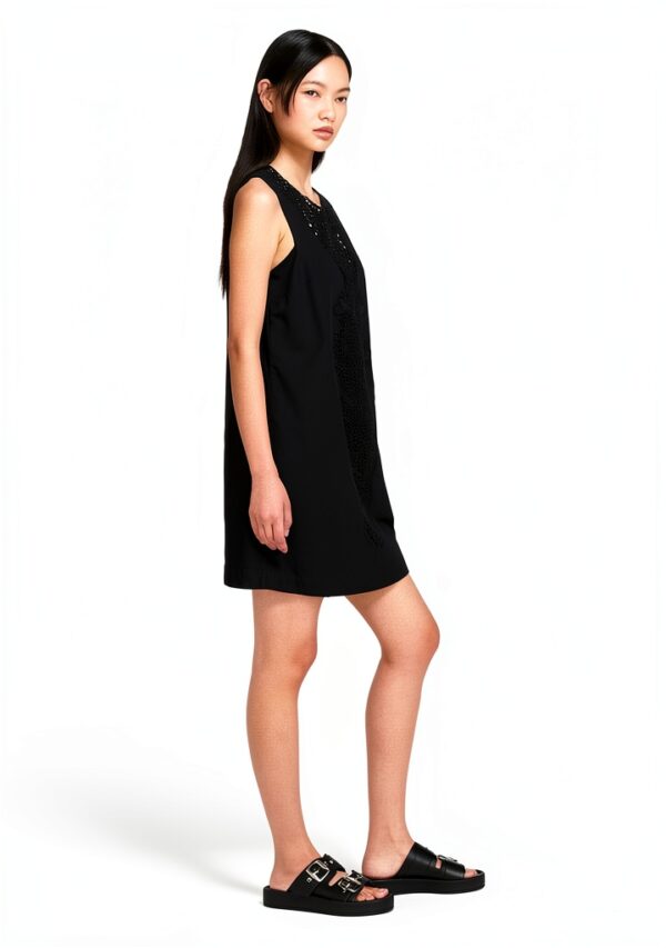 Abito corto Benetton donna poplin ricamo righe senza maniche-2