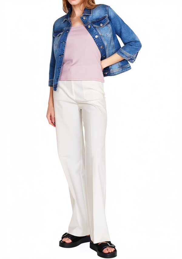 Top a costine Benetton donna spalline sottili aderente-0