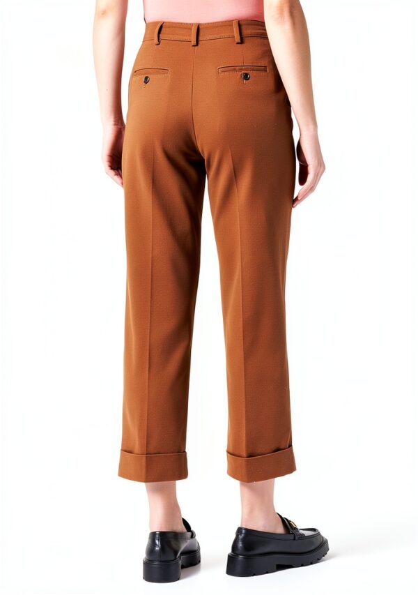 Pantaloni Benetton donna tinta unita piega vita alta-3