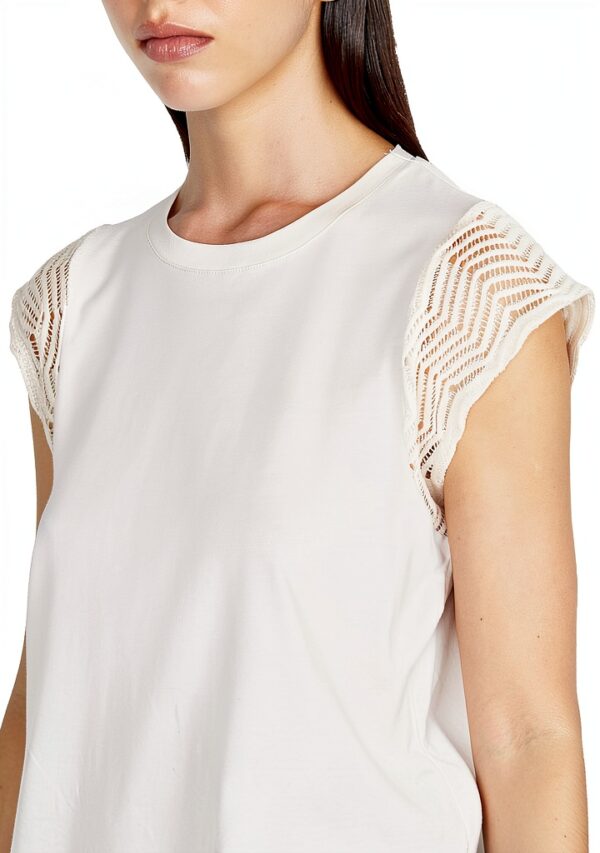 Tshirt Donna Benetton Cotone Girocollo Manica Corta Beige-4