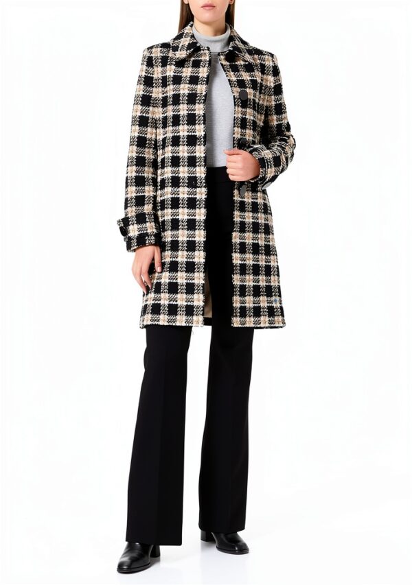 Cappotto Benetton Donna Lana Poliestere Multicolor Black 901-1
