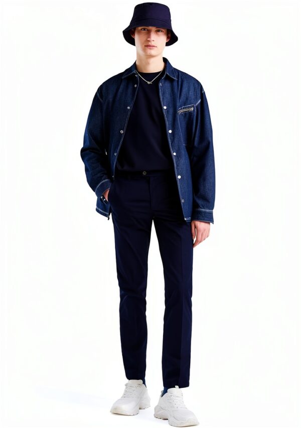 Pantaloni Chino Uomo Cotone Blu Design Moderno Comodo-4