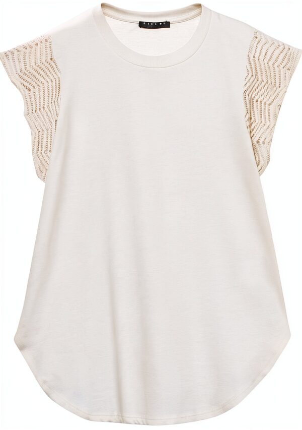 Tshirt Donna Benetton Cotone Girocollo Manica Corta Beige-5