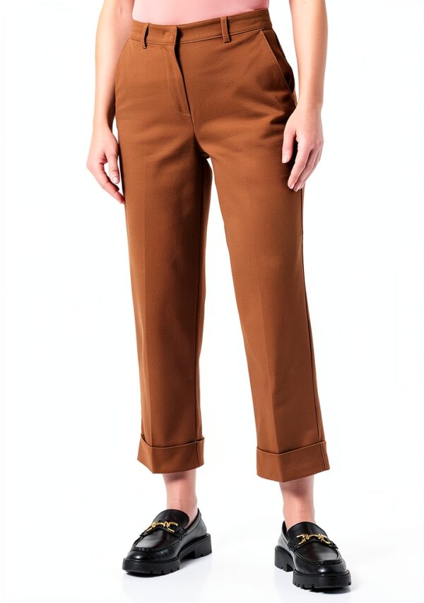 Pantaloni Benetton donna tinta unita piega vita alta-0