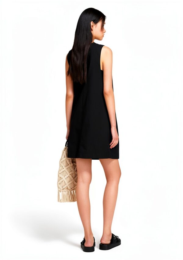 Abito corto Benetton donna poplin ricamo righe senza maniche-3