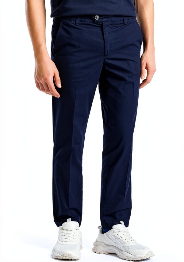 Pantaloni Chino Uomo Cotone Blu Design Moderno Comodo-0