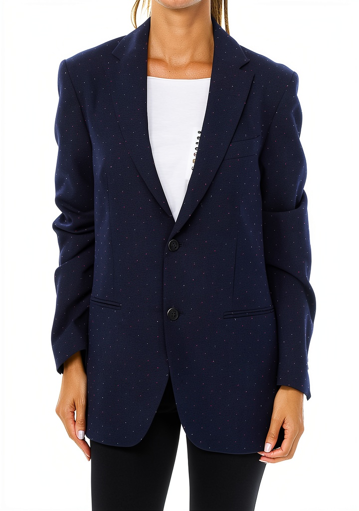 Blazer donna Sisley blu navy stampa elegante in un ambiente ufficio