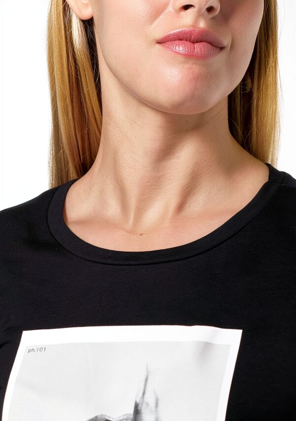 T-shirt Benetton donna XS nero stampa contrasto-1