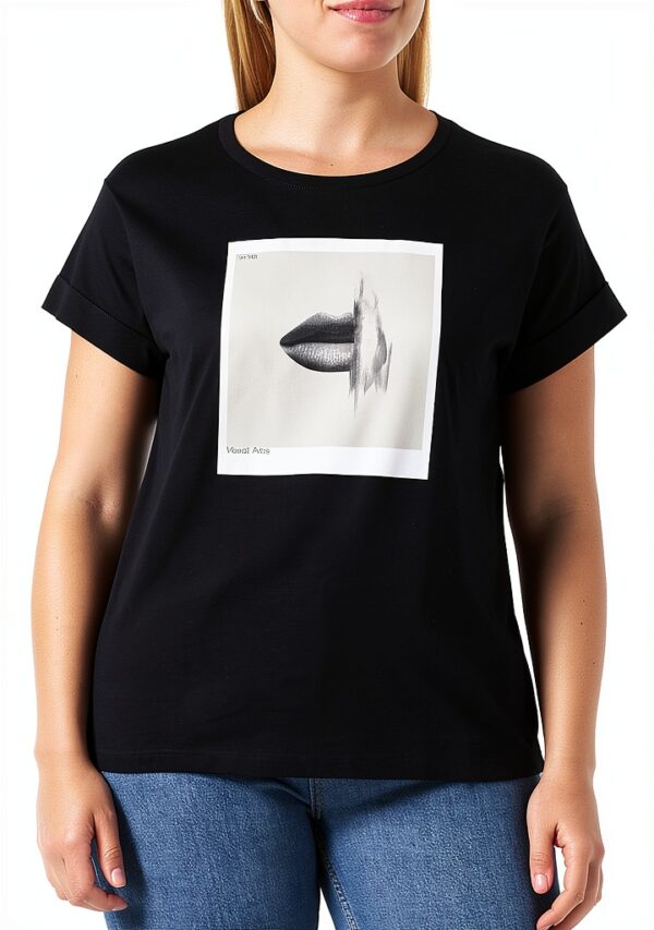 T-shirt Benetton donna XS nero stampa contrasto-0